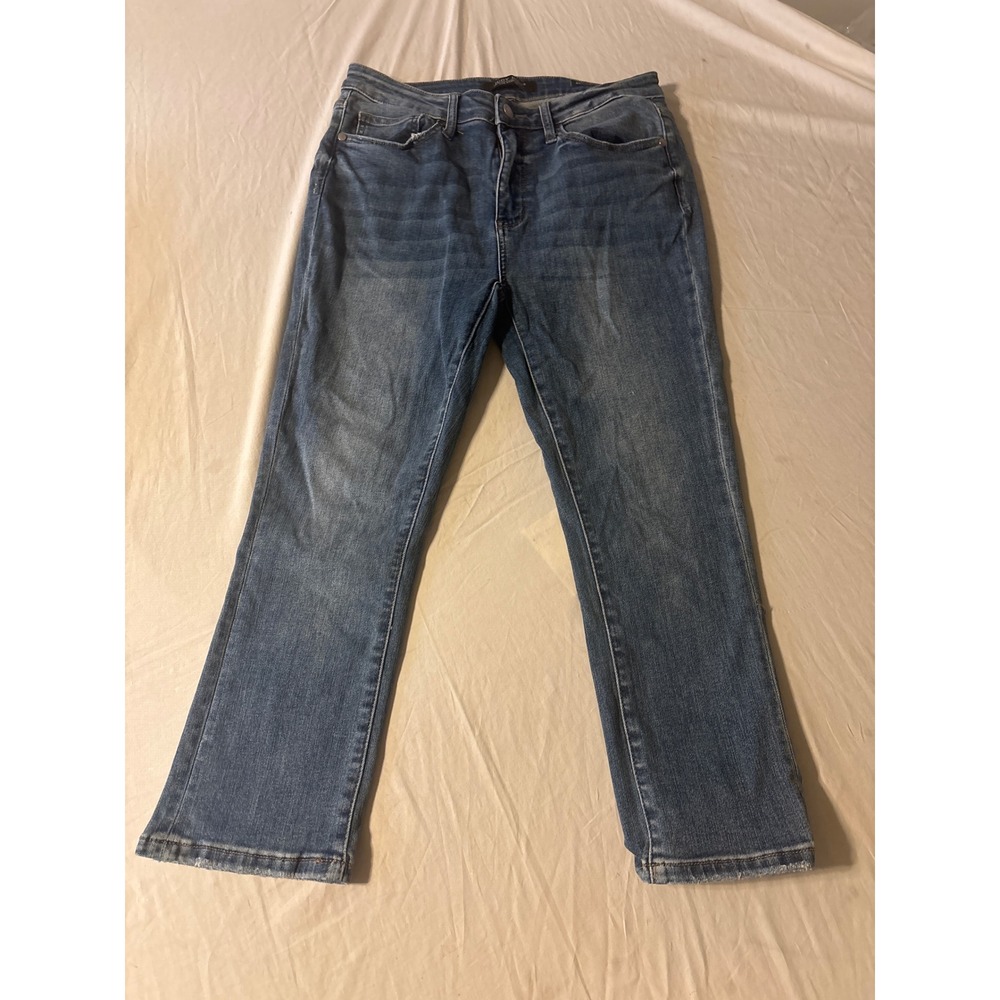 Judy Blue Skinny Fit Capri Jeans Womens 11/30 Blue Distressed Hem